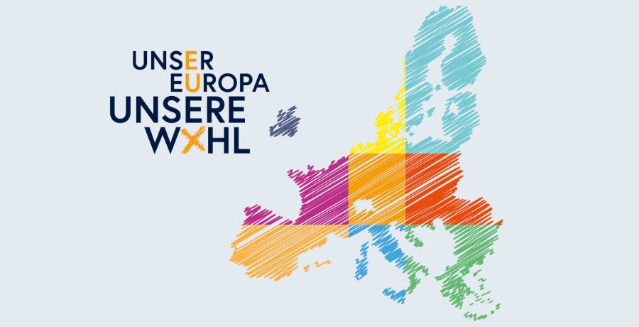 Logo zur Eu Wahl 2024 mit Europakarte